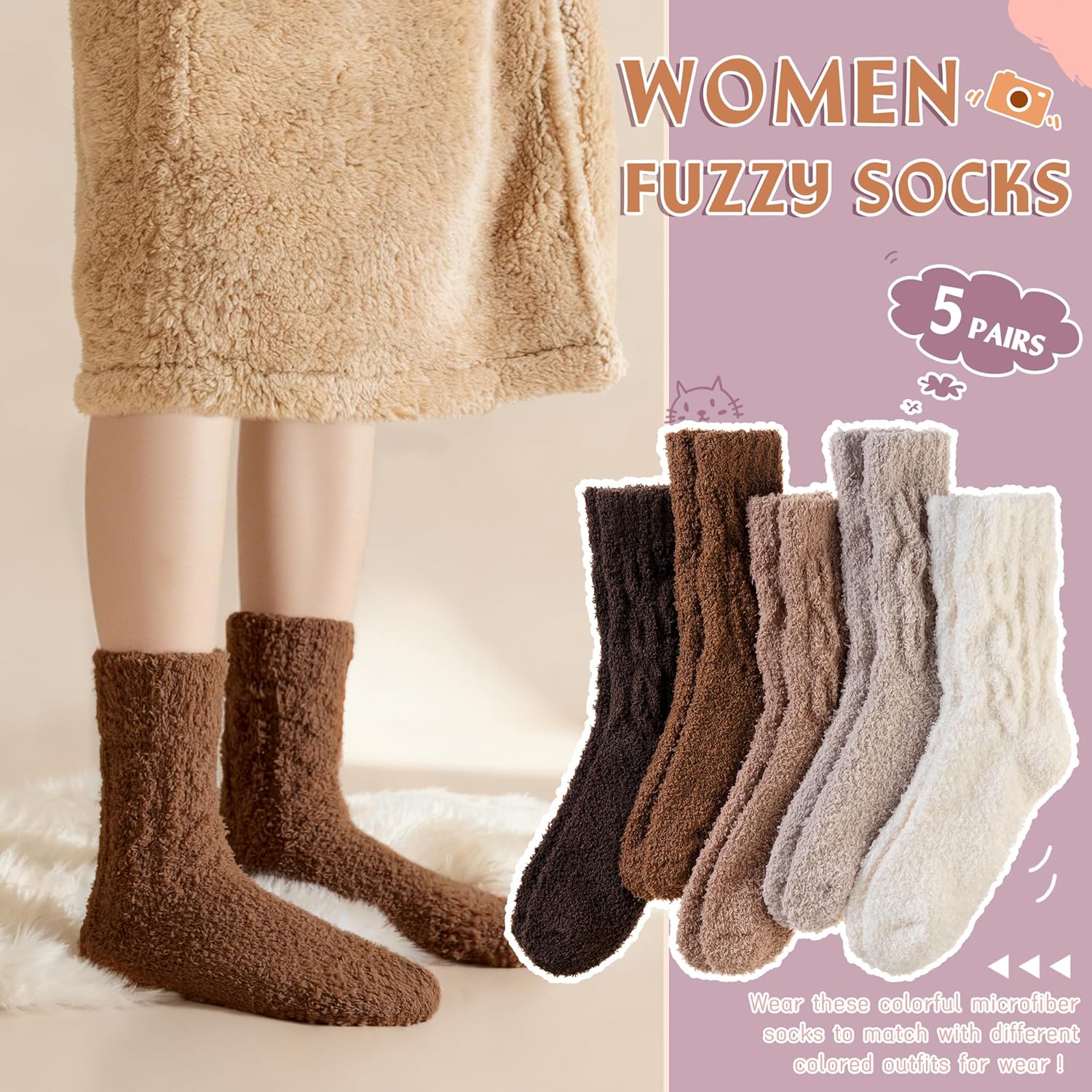 WEVIAS Womens Fuzzy Socks Slipper Fluffy Comfy Cozy Winter Soft Warm Fleece Cabin Plush Sleep Socks - Image 5
