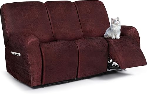 Miniatura 11 de Fundas para sillas reclinables con aspecto de cuero, funda elástica de 4 piezas, funda suave para silla reclinable, protector de muebles lavable