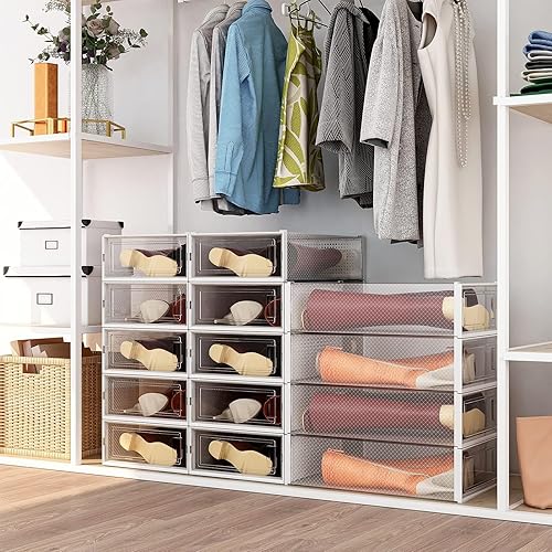 Miniatura 7 de PARANTA Caja de almacenamiento de 8 piezas para botas y zapatos, caja apilable de plástico transparente, organizador de zapatos que ahorra espacio