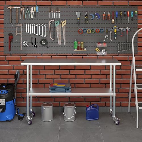 Miniatura 8 de AmGood Mesa de trabajo de acero inoxidable de 18 x 60 pulgadas con ruedas | Mesa móvil de metal | Preparación de alimentos