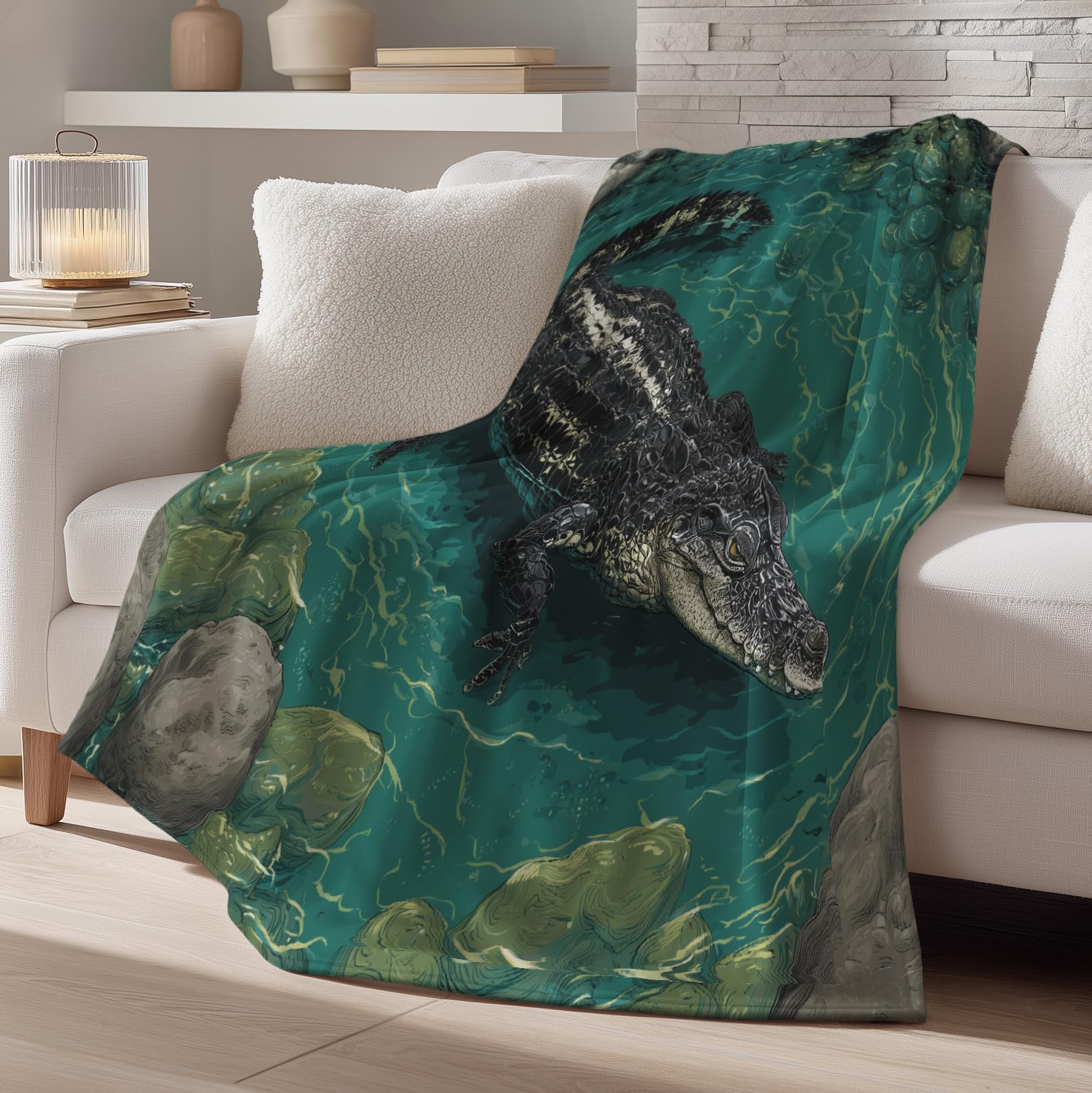 Morski paw koc flanelowy z polaru, nadruk zimowy ciepły miękki puszysty koc z mikrofibry, tradycyjne zwierzęta naturalna woda w kratę do sypialni salon sofa 220 x 270 cm