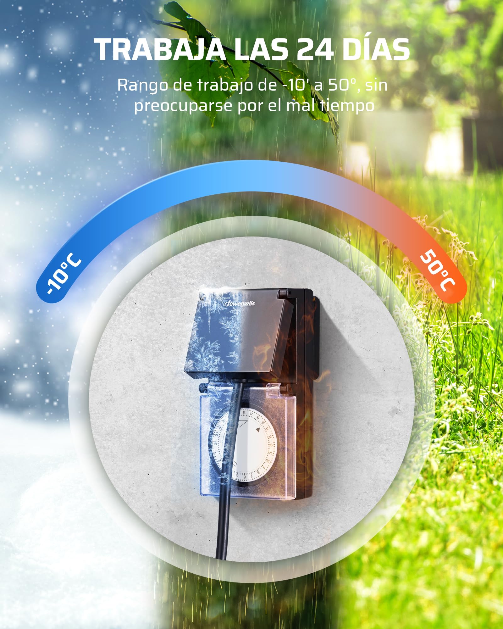 DEWENWILS Temporizador Analógico Mecánico para Exterior, IP44 Impermeable, Cerradura para Niños y Cubierta Protectora para Jardín, Bomba de Piscina, 16A / 3680W, Paquete de 2 Unidades