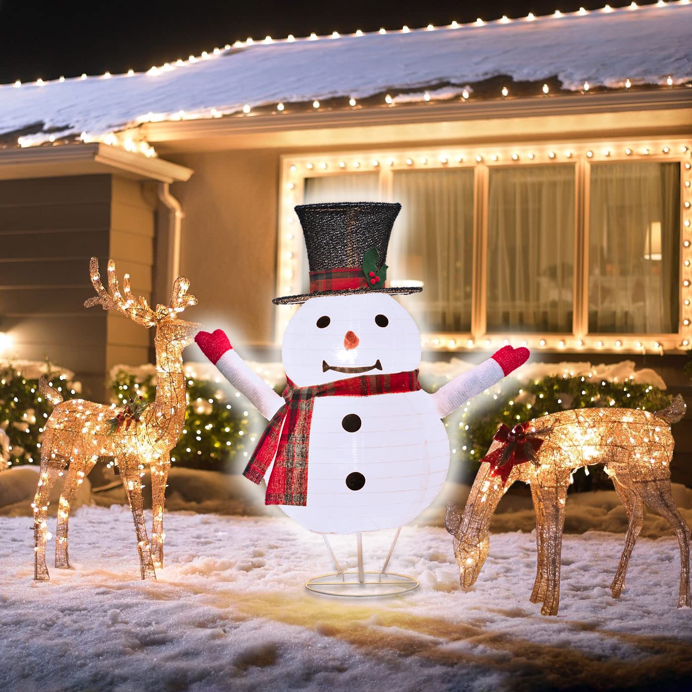 Light Up Christmas Snowman, Outdoor Snowman with Cool White LED Bulb