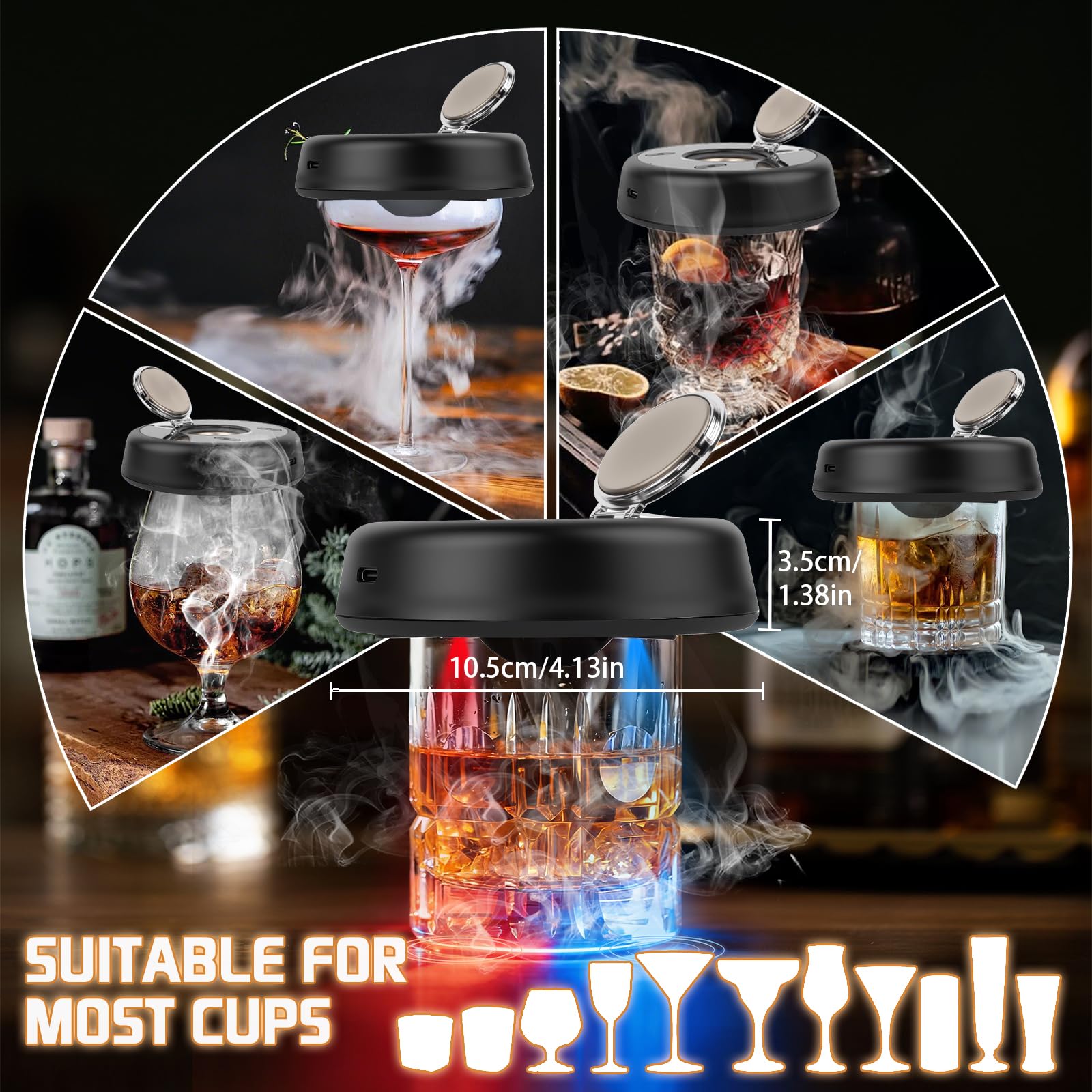 Zestaw do wędzenia whisky, elektryczny zestaw do wędzenia koktajli z 6 aromatami drewna, światło RGB, zestaw prezentowy do whisky, napojów, kawy, prezenty do whisky dla mężczyzn, prezent urodzinowy