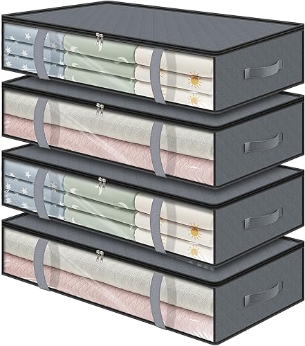 LANDNEOO Paquete de 4 contenedores de almacenamiento debajo de la cama de 90 litros Almacenamiento debajo de la cama para ropa, mantas y zapatos