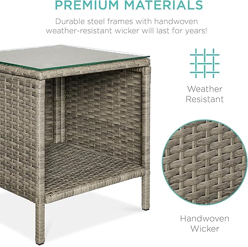 Miniatura 55 de Best Choice Products Juego de 3 piezas de mimbre para conversación al aire libre, muebles de patio que ahorran espacio para jardín con mesa