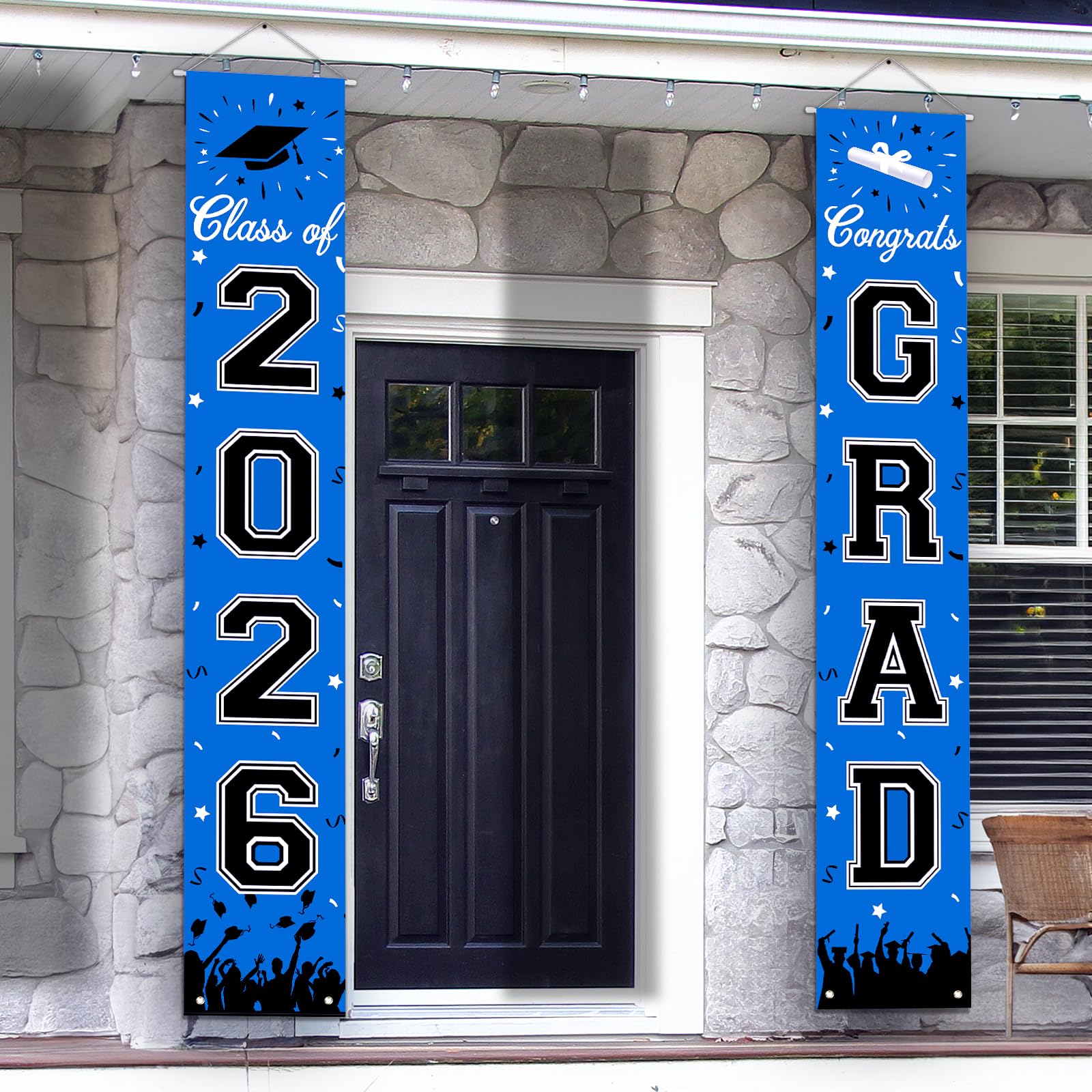 Photo 1 of 2026 Graduation Decorations, Graduation Banner Class of 2026, Hanging Congratulations/Congrats Grad Banner for Door and Porch, Party Decor - Blue