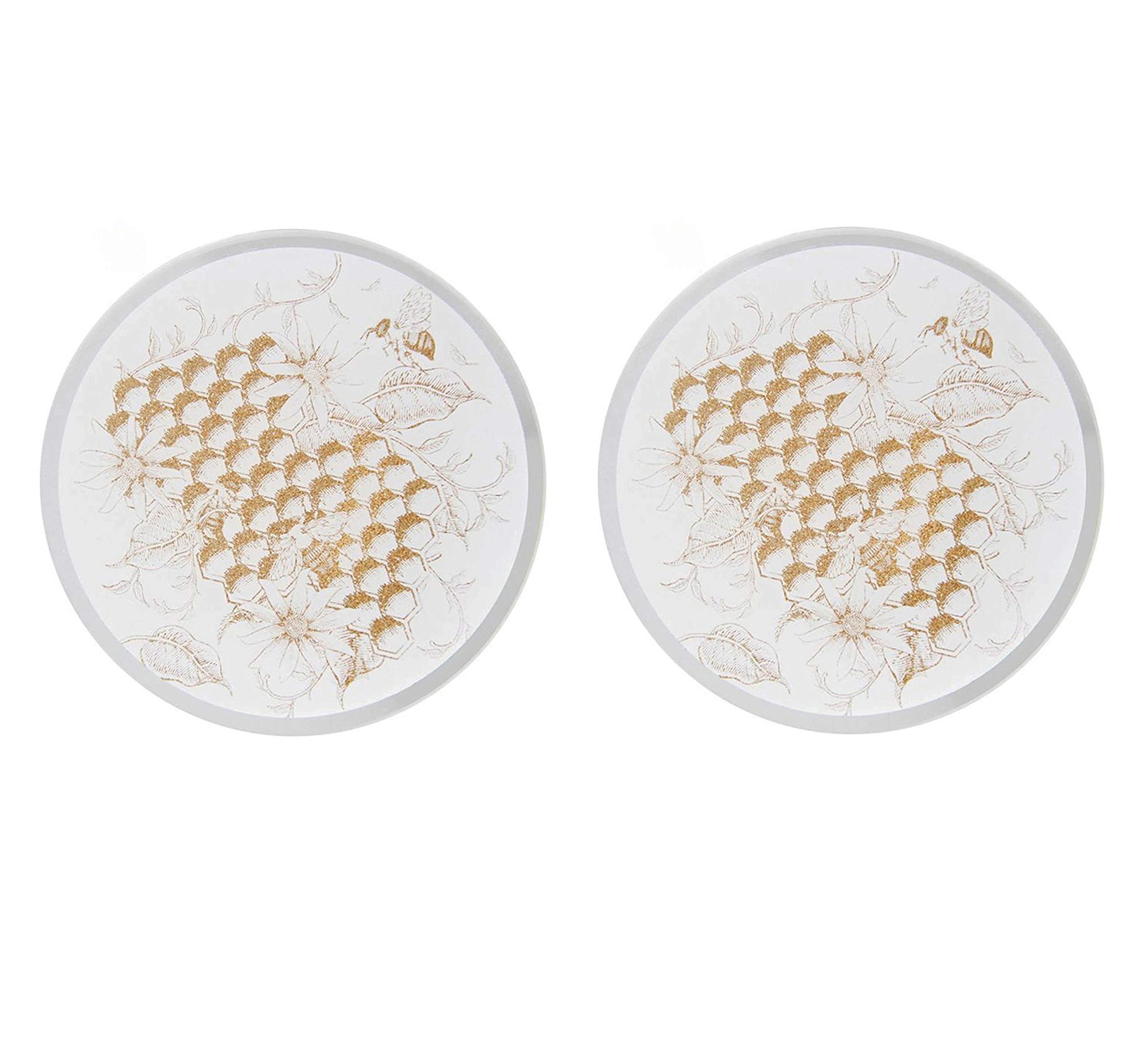 Lesser & Pavey Glass Candle Plates Set of 2 Mirrored 10/20cm Decorative Tealight Display Round Coaster (Honeycomb Bee Candle Plate)