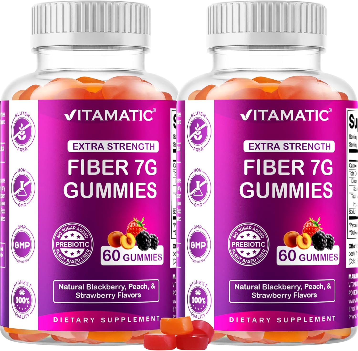 Vitamatic 2 Pack Prebiotic Fiber Gummies for Adults – 7G Fiber Extra Strength – Zero Sugar Added – 60 Pectin Based Gummies – Digestive Health & Regularity Support, (Total 120 Count) Vitamatic 2 Pack Prebiotic Fiber Gummies for Adults – 7G Fiber Extra Strength – Zero Sugar Added – 60 Pectin Based Gummies – Digestive Health & Regularity Support, (Total 120 Count)