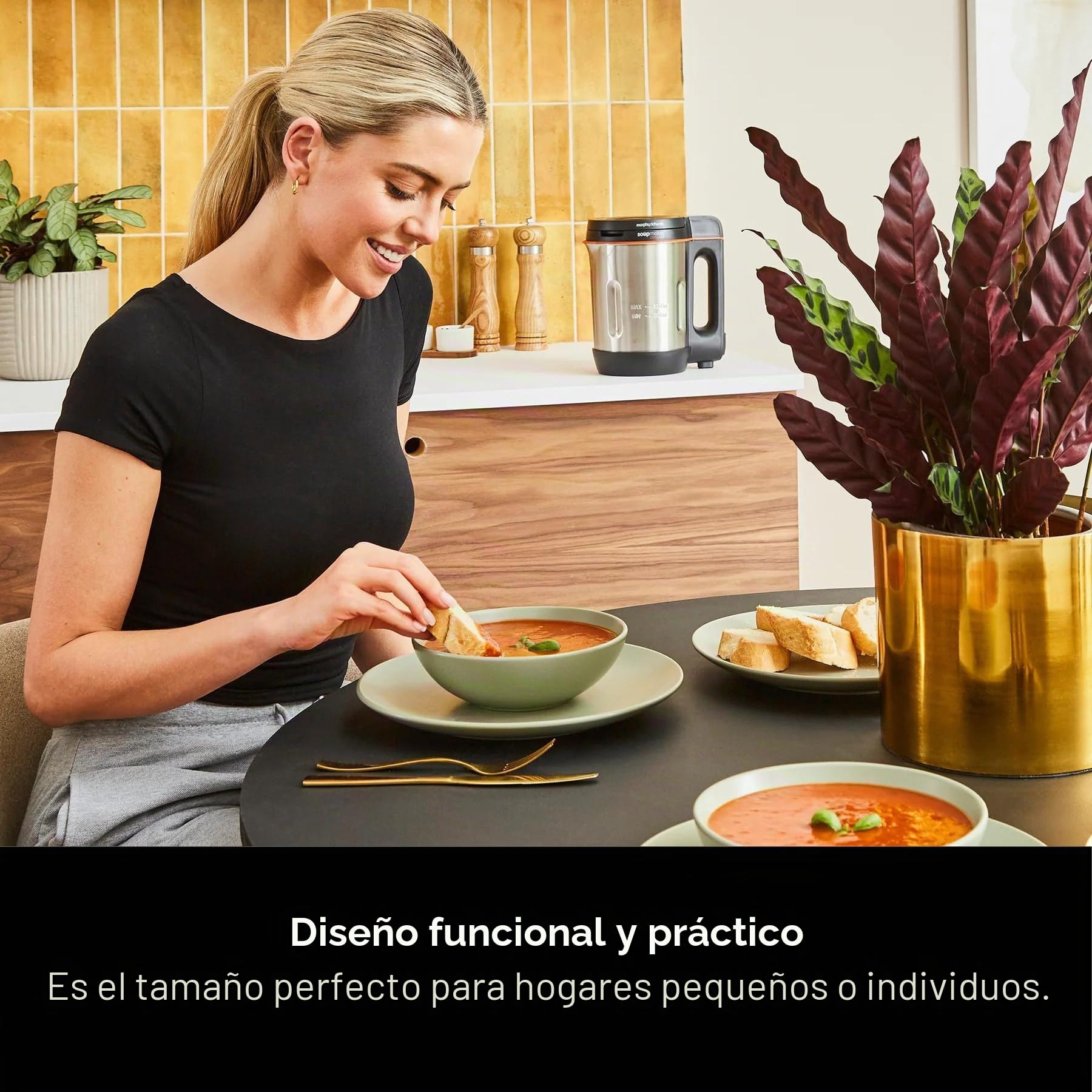 Morphy Richards Máquina para hacer sopa compacta 501021 de acero inoxidable, 1 litro, 900 W