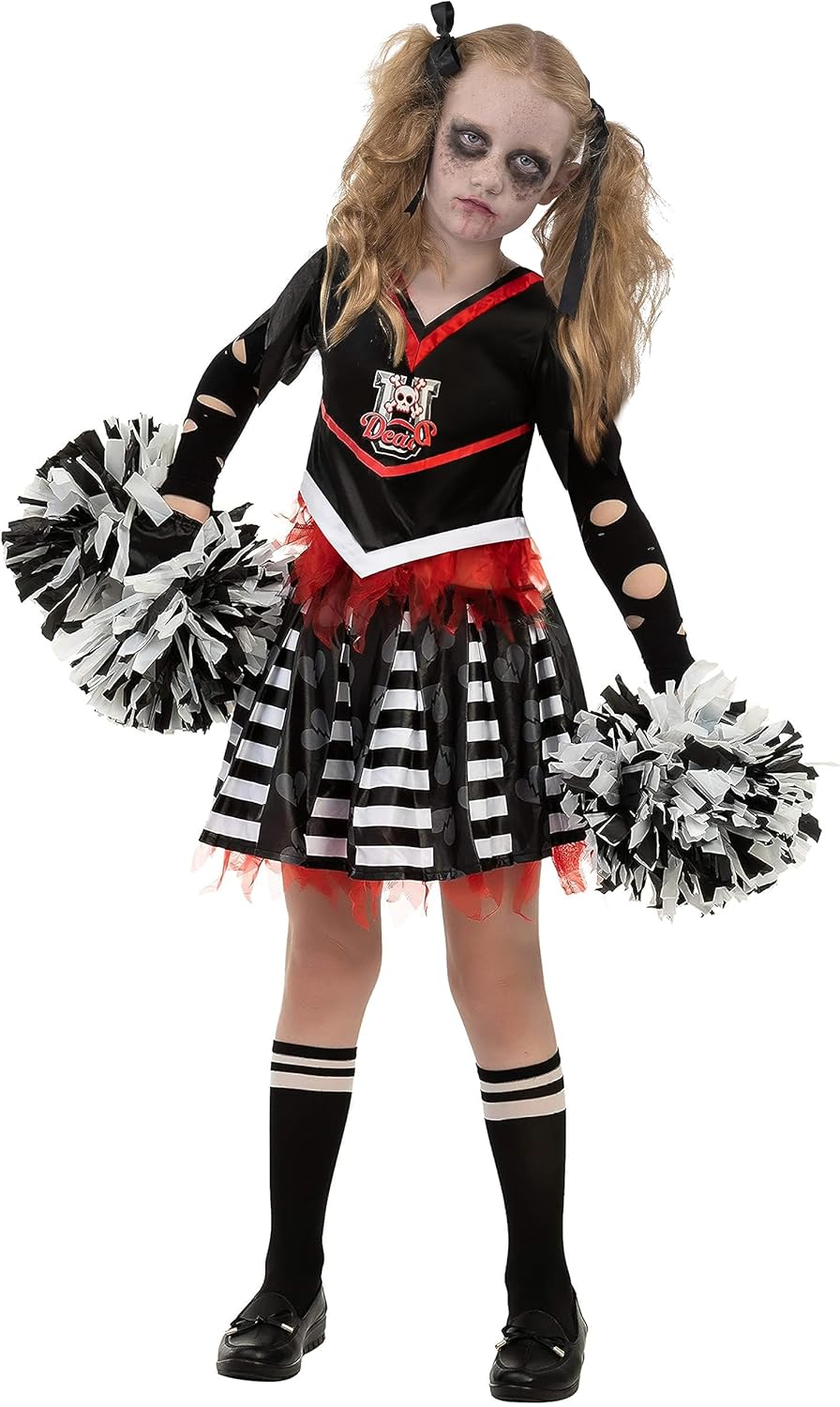 Spooktacular Creations Kids Halloween Cheerleader Costume, Zombie Cheerless Costume for Girls, Dead Cheer Outfit Toddlers Small