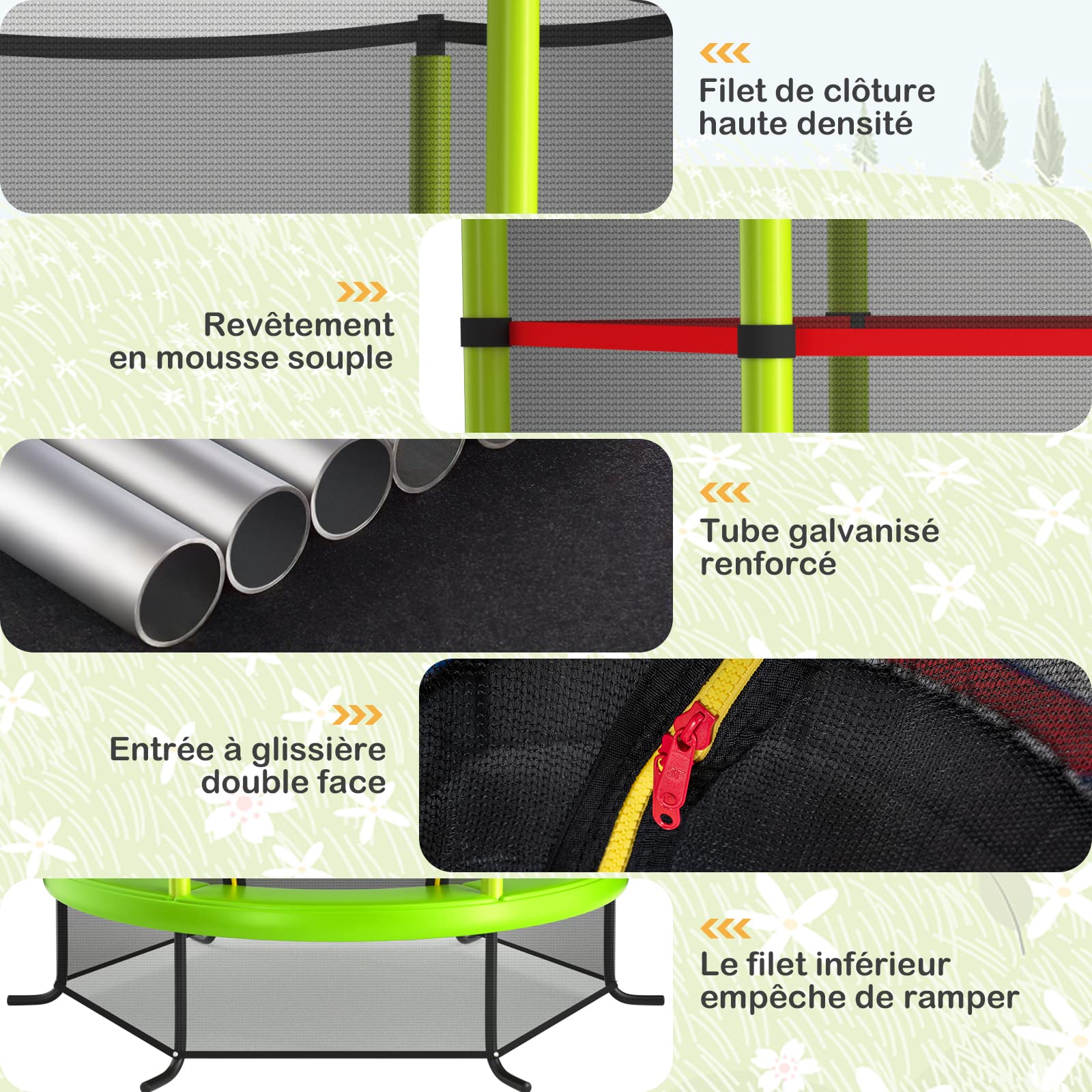 GOPLUS Trampoline Extérieur Enfant Ø165cm, Cadre en Acier, Trampoline pour Enfants avec Filet de Sécurité, Charge Maximum 45KG