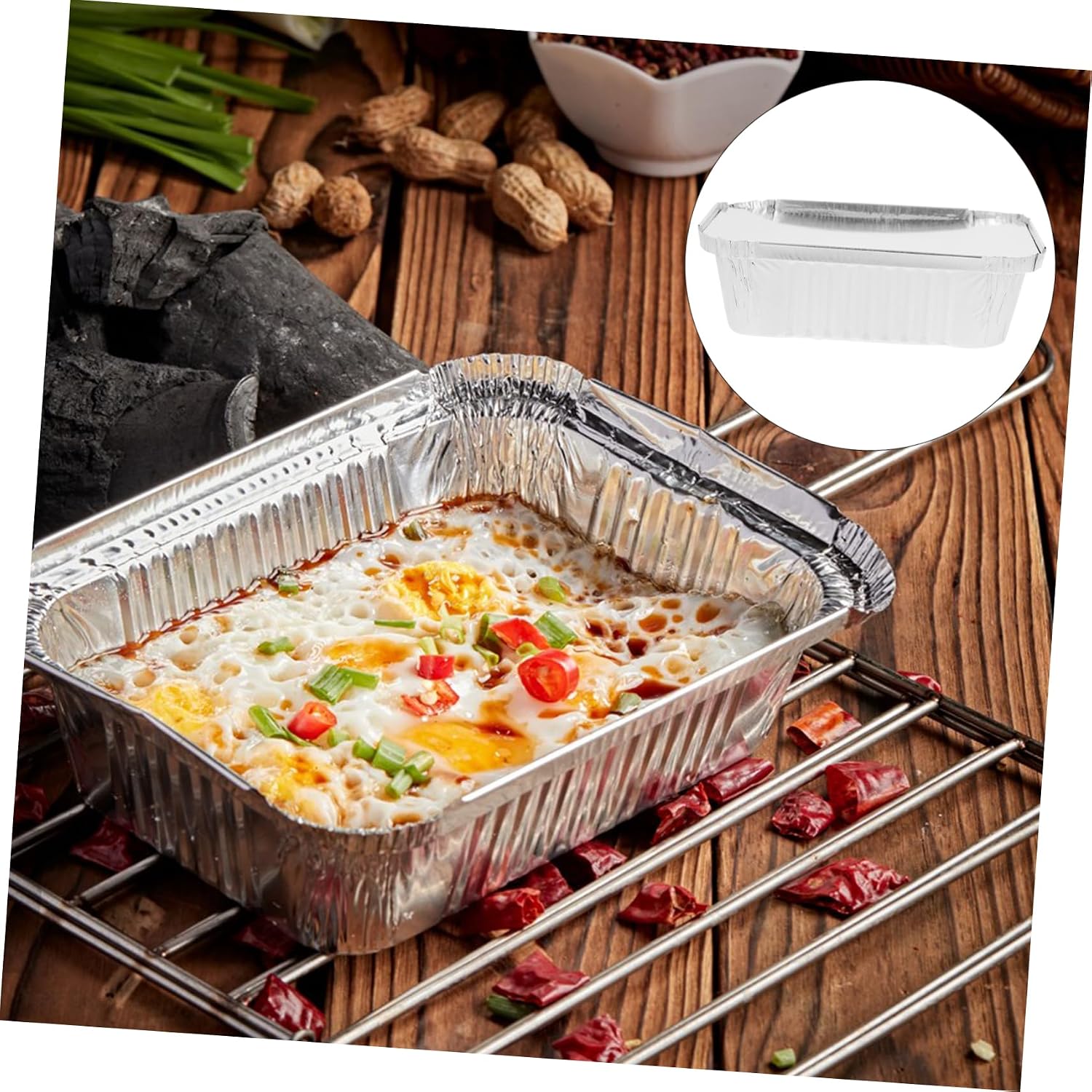SHOWERORO 50pcs Food Foil Pans with Lids Practical Baking Boxes for Bbq Picnics and Parties Convenient Design for Cake Baking and Food Storage