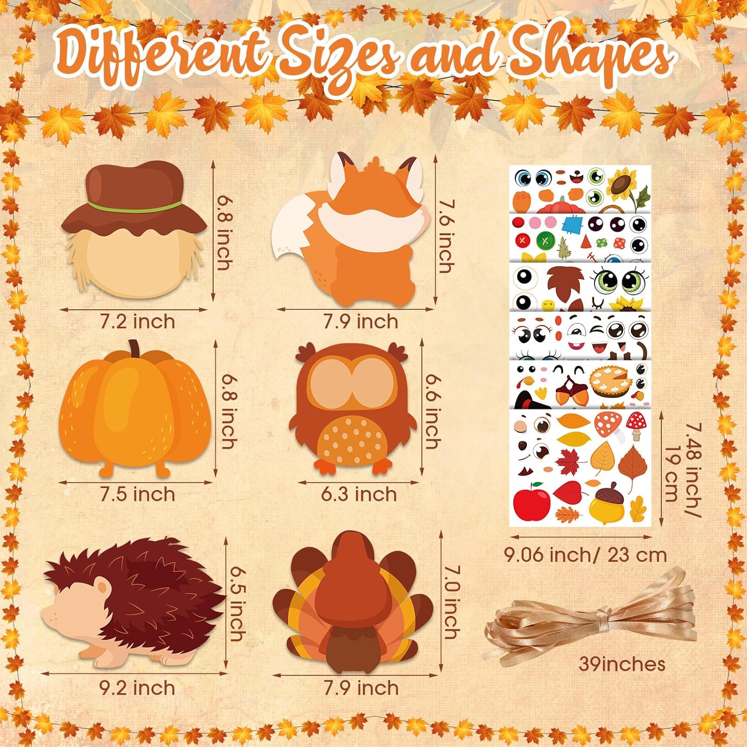 Pasimy 24 Sets Thanksgiving Crafts Kits DIY Fall Autumn Ornaments Turkey Scarecrow Pumpkin Owl Sticker Crafts Autumn Harvest Crafts Bulk Art Sets for Thanksgiving Party Favors Home Classroom