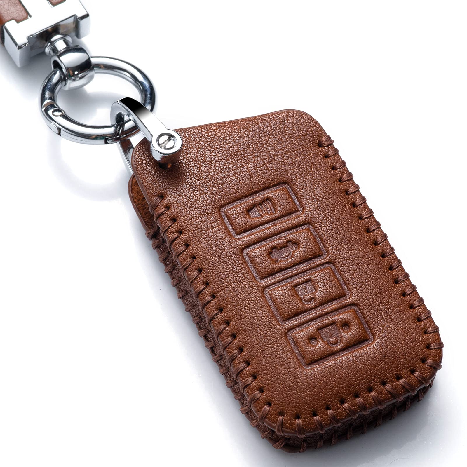 Genuine Leather Key Fob Case Cover For Lexus (RX, ES, GS, LS, NX, GX, LX, RC, LC) - 2/3/4 Button, With Keychain (Brown) - View #4