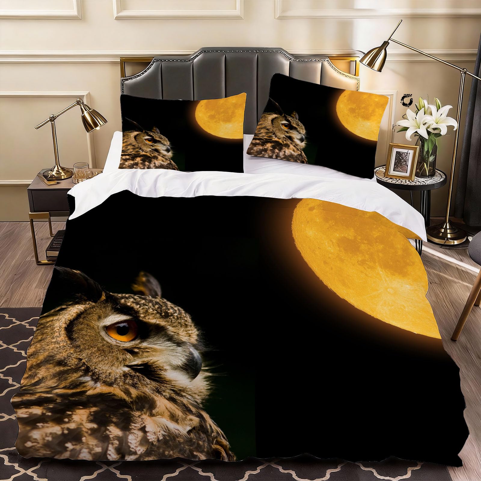 3D Owl Duvet Cover Vibrant Wildlife Style Bedding Double Bed Set, Soft Microfiber Comforter Cover Printed with Zipper Closure Quilt Coverr 200x200 cm and 2 Pillowcases