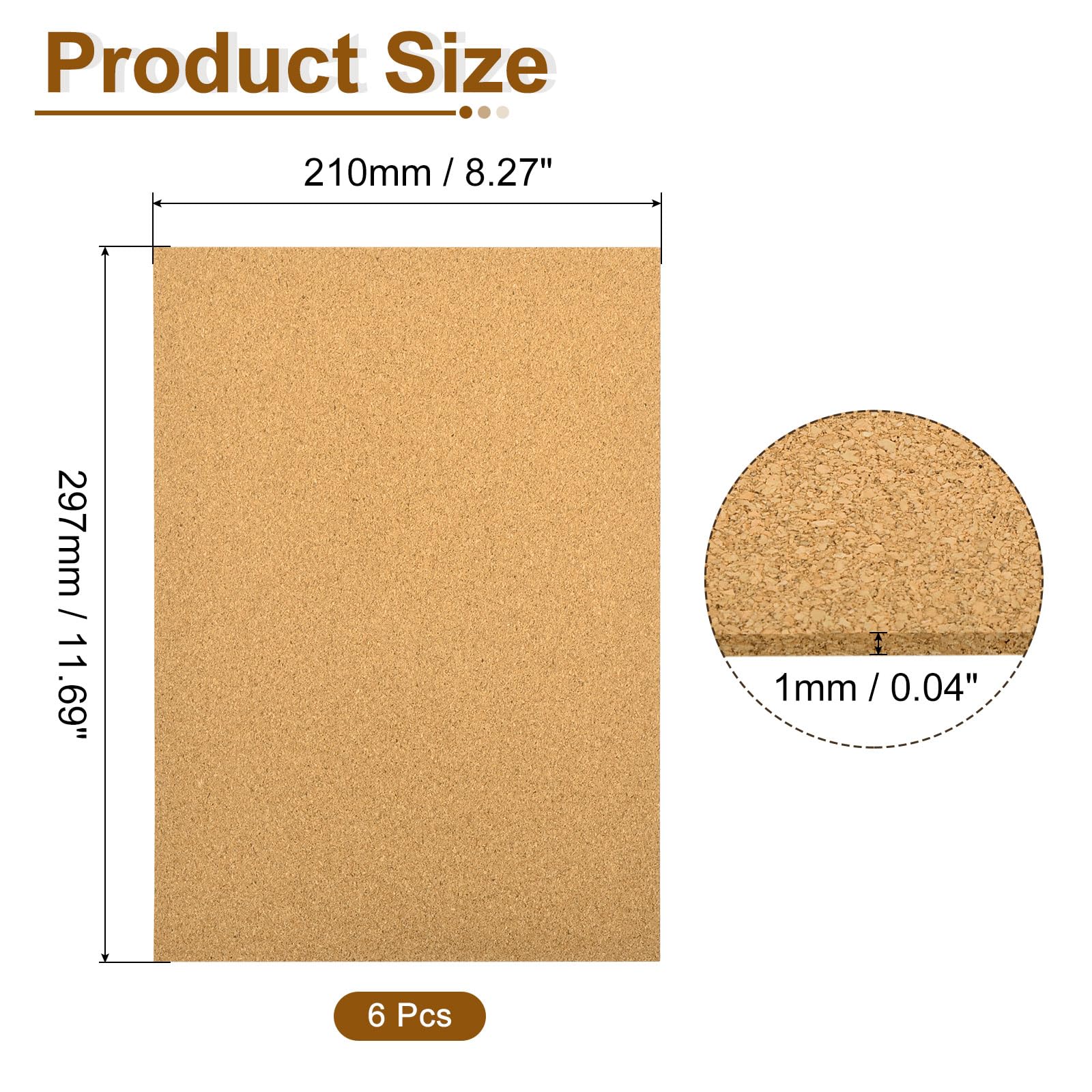 QUARKZMAN 6 sztuk samoprzylepnych arkuszy korka, 11,7 "x 8,3" prostokątne izolowane arkusze korka do rzemiosła podstawki dekoracja ścienna (grubość 1 mm)