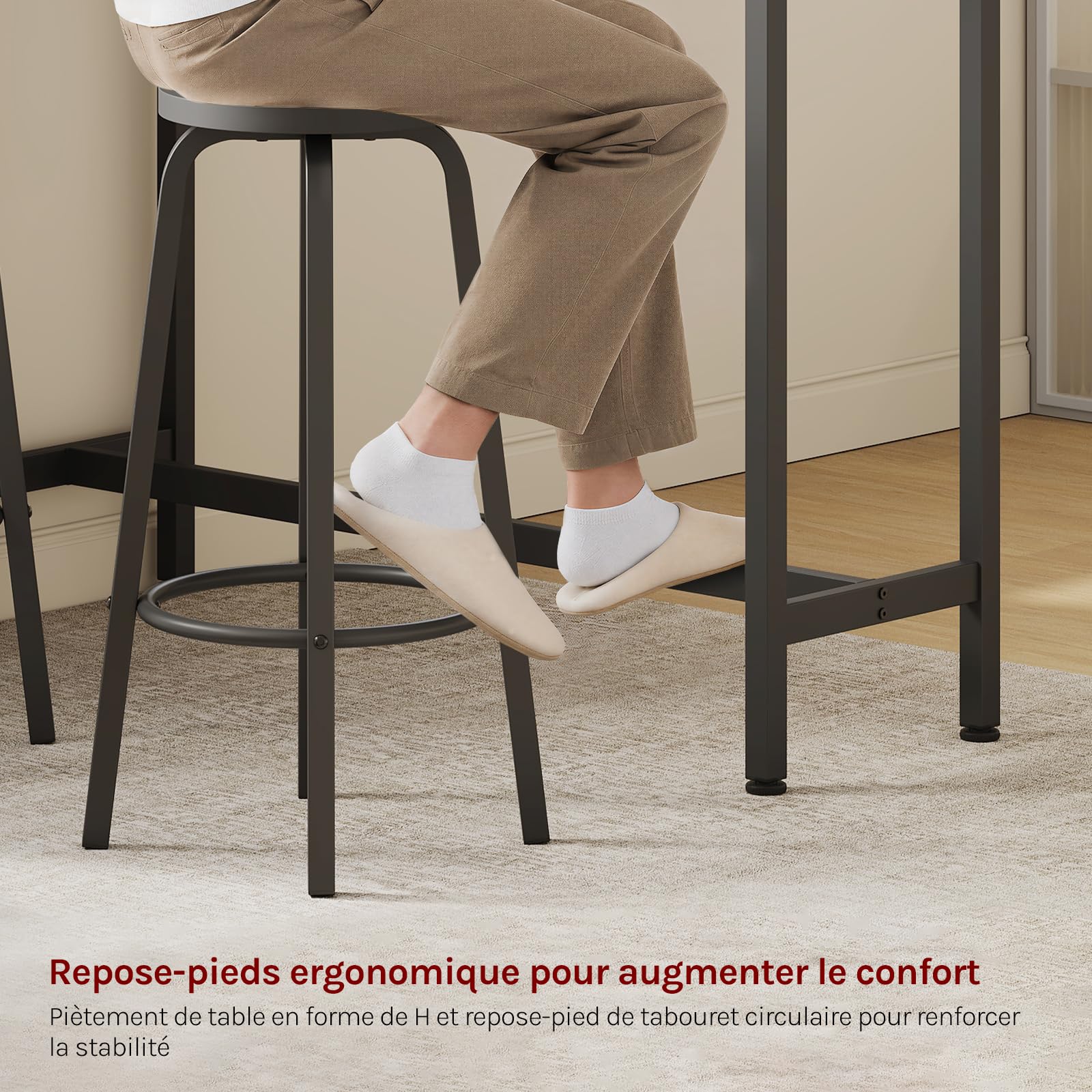WOLTU Table avec 2 tabourets de Bar, Bar Table à Manger en métal, Mange Debout pour Cuisine, Bar, Bistro, 120x40x100cm, Noir