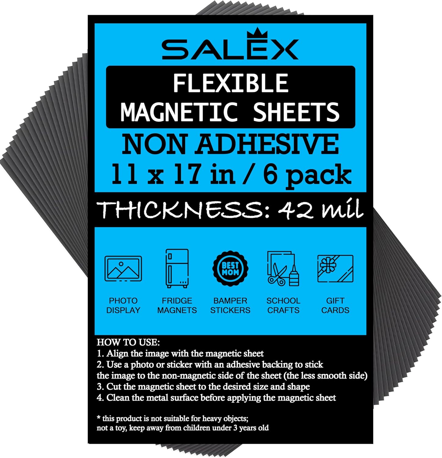Magnetic Sheets Non-Adhesive 11" x 17" 42 mil - Flexible Magnets, 6 Pack | Thick Magnet Sheets for Fridge Photos, Crafts, DIY, Sign Making, Dies Storage - Tabloid and Ledger Size