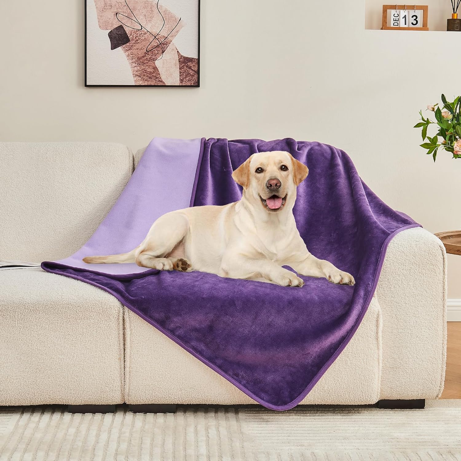 Waterproof Blanket 80"x90" for Adults, Reversible Waterproof Bed Cover for Dogs Cats Pets, Soft Leakproof Blanket for Bed Couch Sofa Furniture Protector, Dark Purple/Light Purple - Image 6