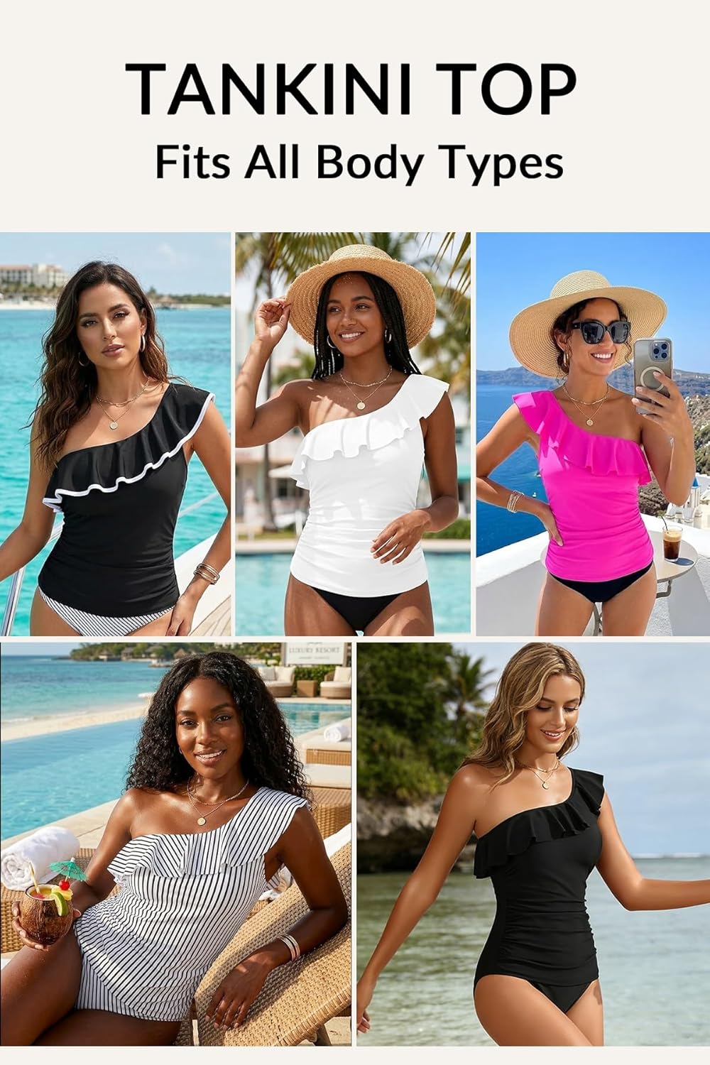 Yonique Womens One Shoulder Tankini Swim Tops Ruffle Bathing Suit Tops No Bottoms