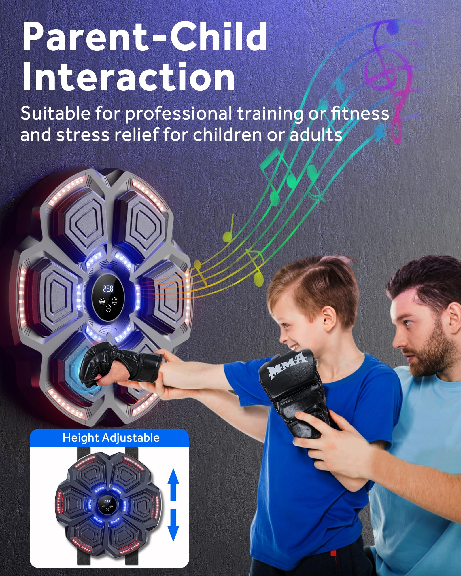 snawowo Music Boxing Machine Adulti - 9 modalità di velocità Macchina da Box Musical Pugile con Guanti da Boxe - LED Musica Bluetooth Boxe Allenamento per Casa