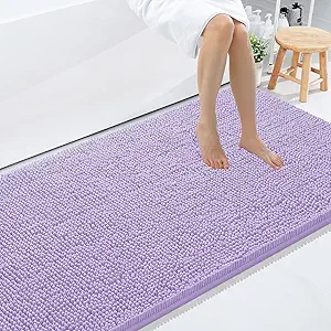 Smiry Luxury Chenille Bathroom Rugs 59x35, Extra Soft and Absorbent Shaggy Bath Mat, Machine Washable, Non-Slip Plush Carpet Runner for Tub, Shower, and Floor, Home Decor Accessories, Purple