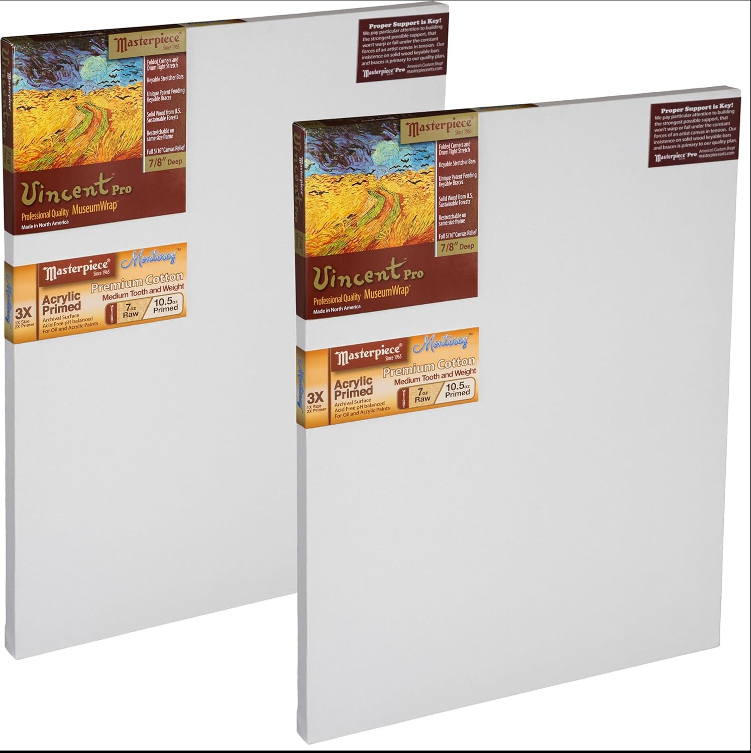 MASTERPIECE Z1VM-1860 Vincent Pro 7/8" Deep Monterey 10.5 oz Cotton Medium Texture Stretched Canvas 18" x 60" White
