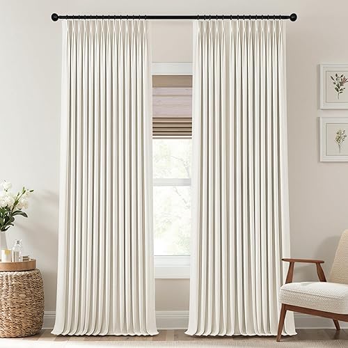 Miniatura 41 de Mrs.Naturall Cortinas Opacas Beige Crema de 96 Pulgadas de Largo Juego de 2 Paneles, 8 Pies 8 Pies Cortinas Plisadas Pinzadas Oscurecedoras de Beige