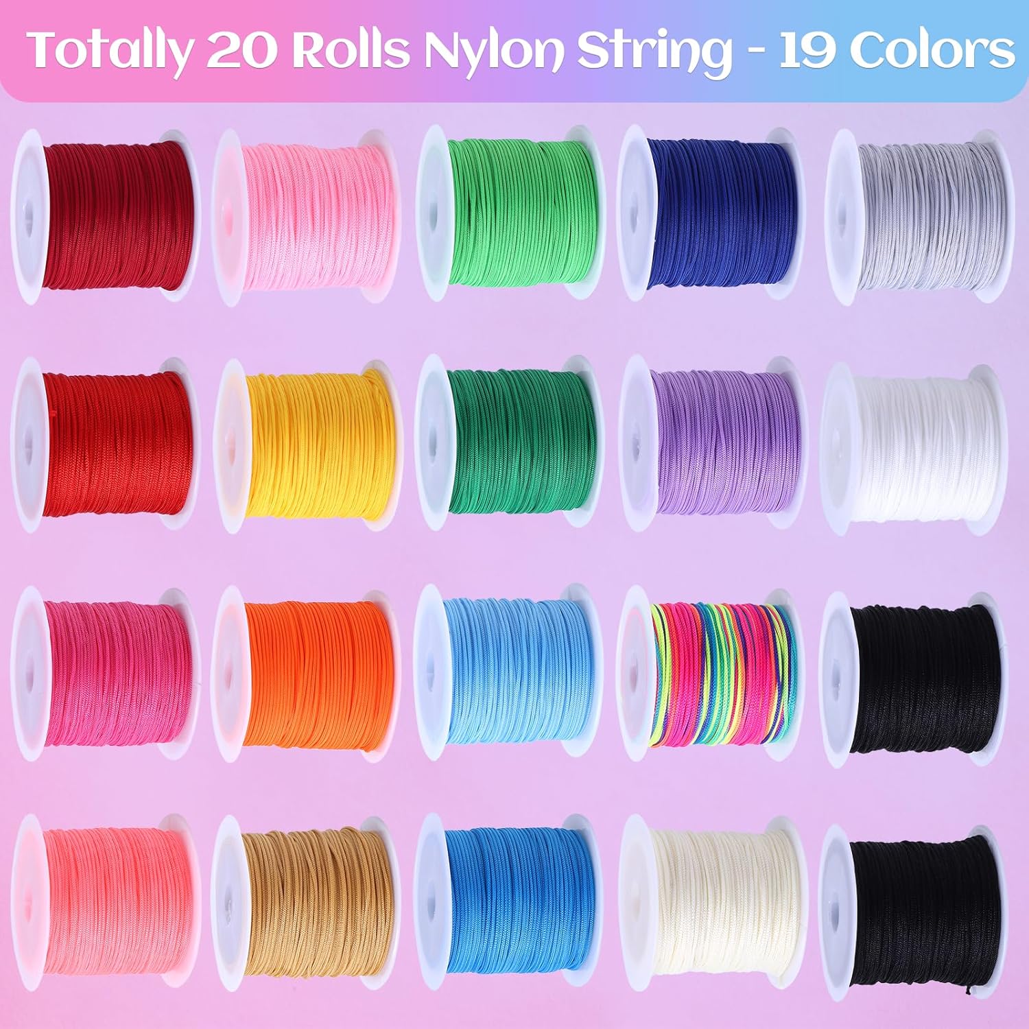 Nylon String for Bracelets, 20 Rolls Chinese Knotting Cord 0.7mm Kumihimo Friendship Bracelet String Making Kit Beading Thread for Jewelry Making, Necklaces, Macrame Craft, Wind Chime, Blinds String - Image 3