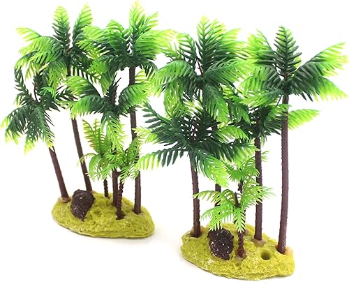 Miniatura 2 de M2cbridge Árbol de coco de plástico para acuario, plantas de coco, palmera para decoración de acuarios de peceras (2 unidades)