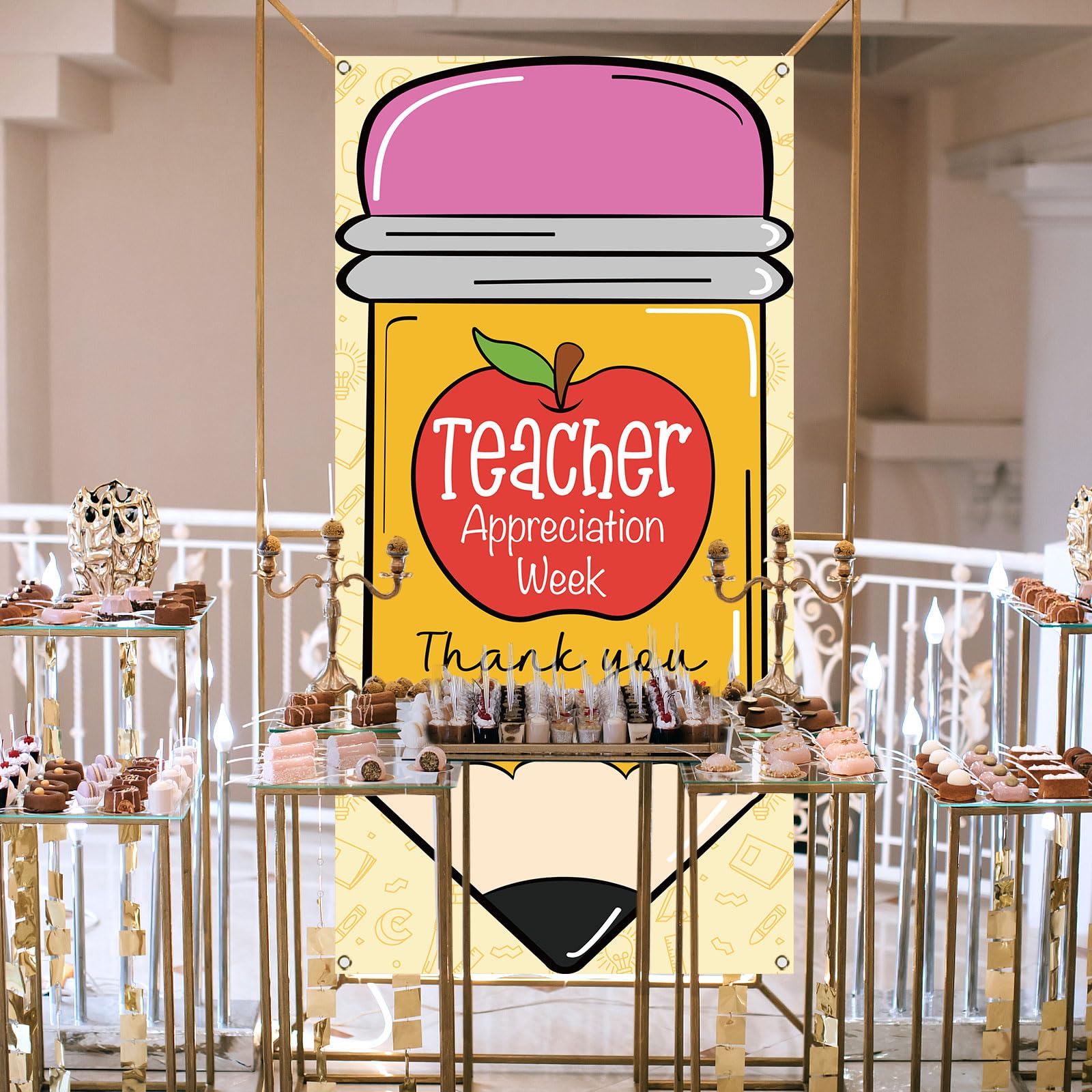 Teacher Appreciation Week Door Cover May Thank You Teachers Party School Classroom Front Door Banner Photography Decoration - Image 5