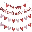 Festiko®Happy Valentine's Day Heart Banner, Glittery Heart Garland Banner for Valentines Day Decorations Party Supplies - Red & Pink gallery image