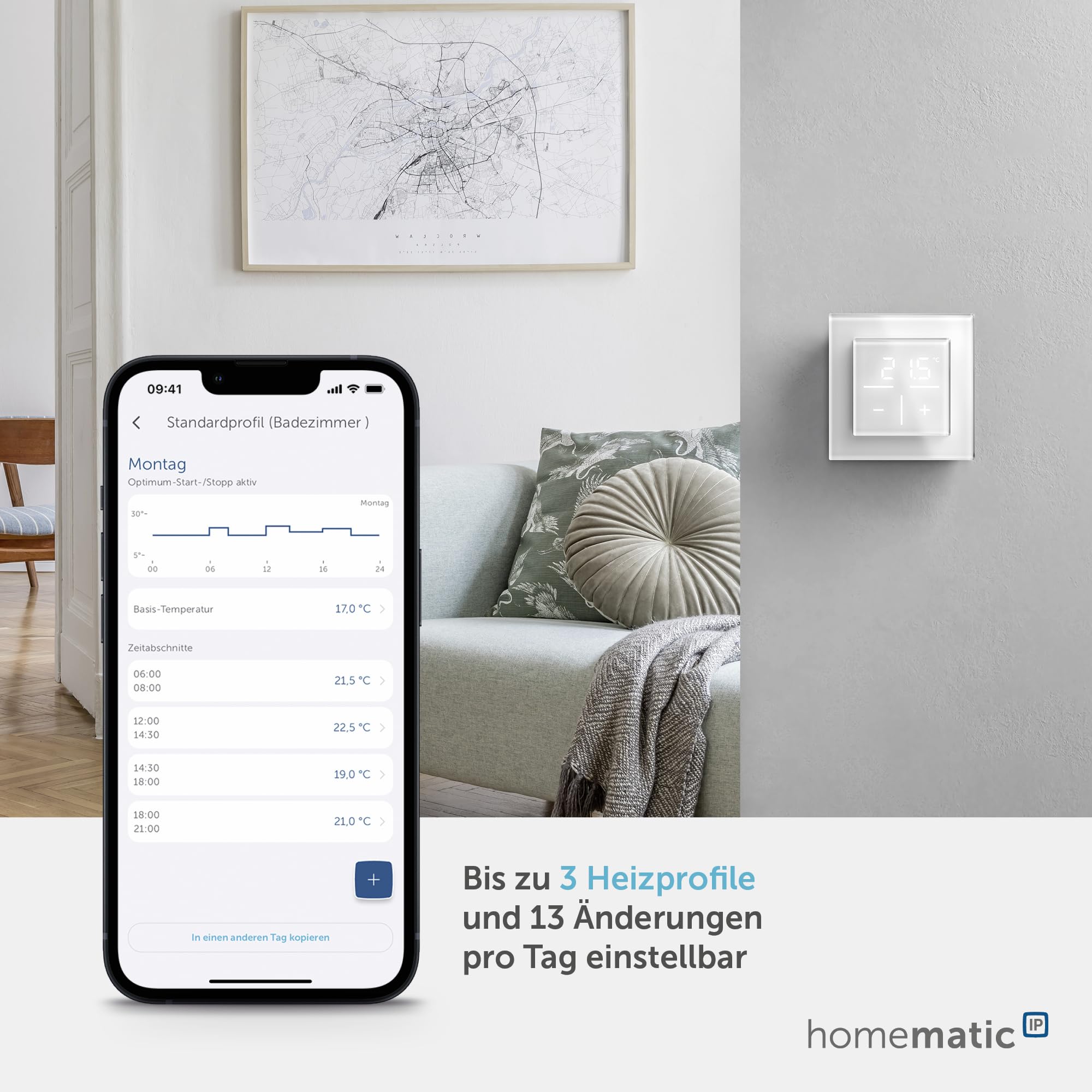 Homematic IP Termostato de pared de cristal con sensor de CO2 Smart Home, medición de temperatura, humedad, CO2, para radiador/calefacción por suelo radiante con aplicación, Alexa, Google Assistant