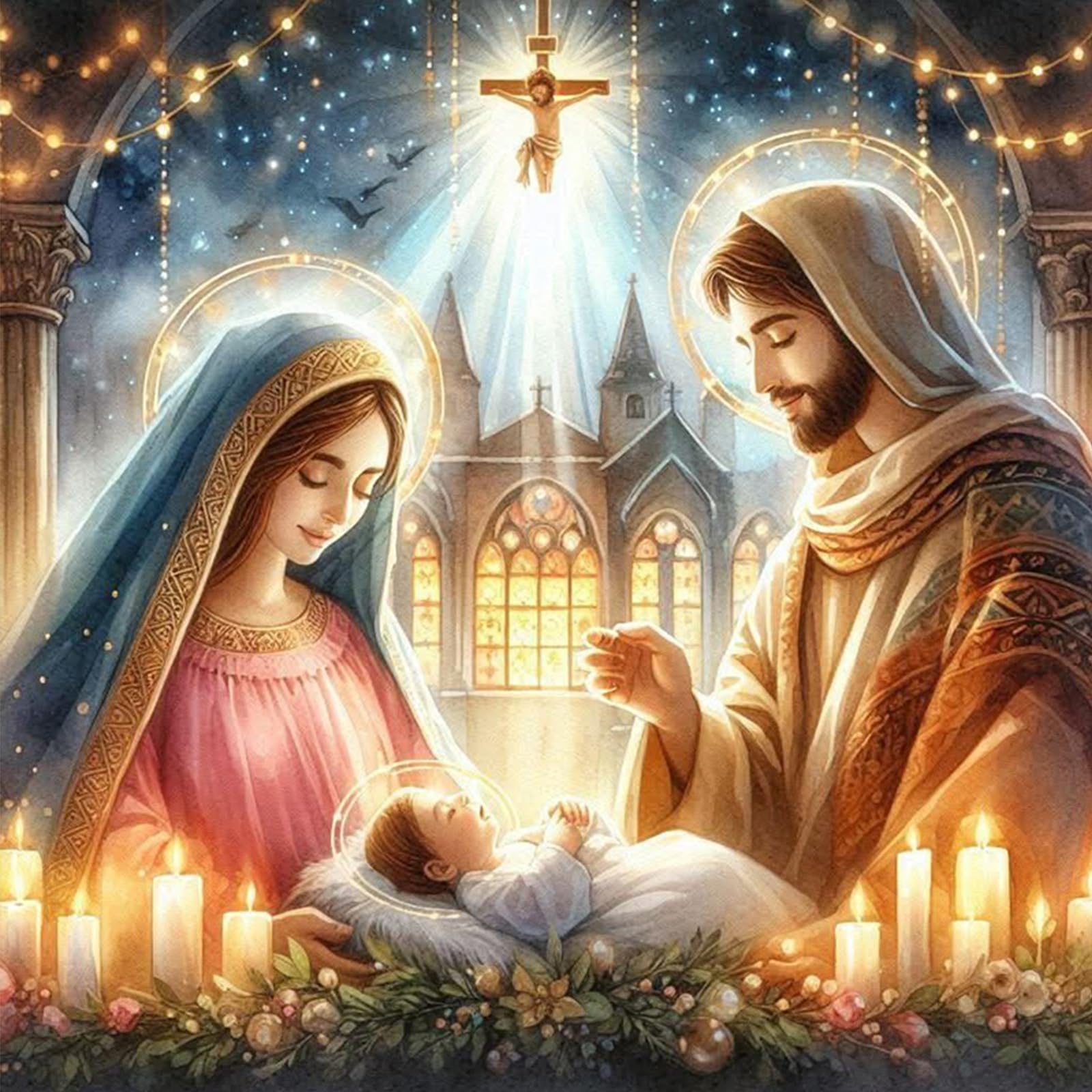 Christmas Jesus Full 14CT DIY Stamped Cross Stitch Kits 40x40cm