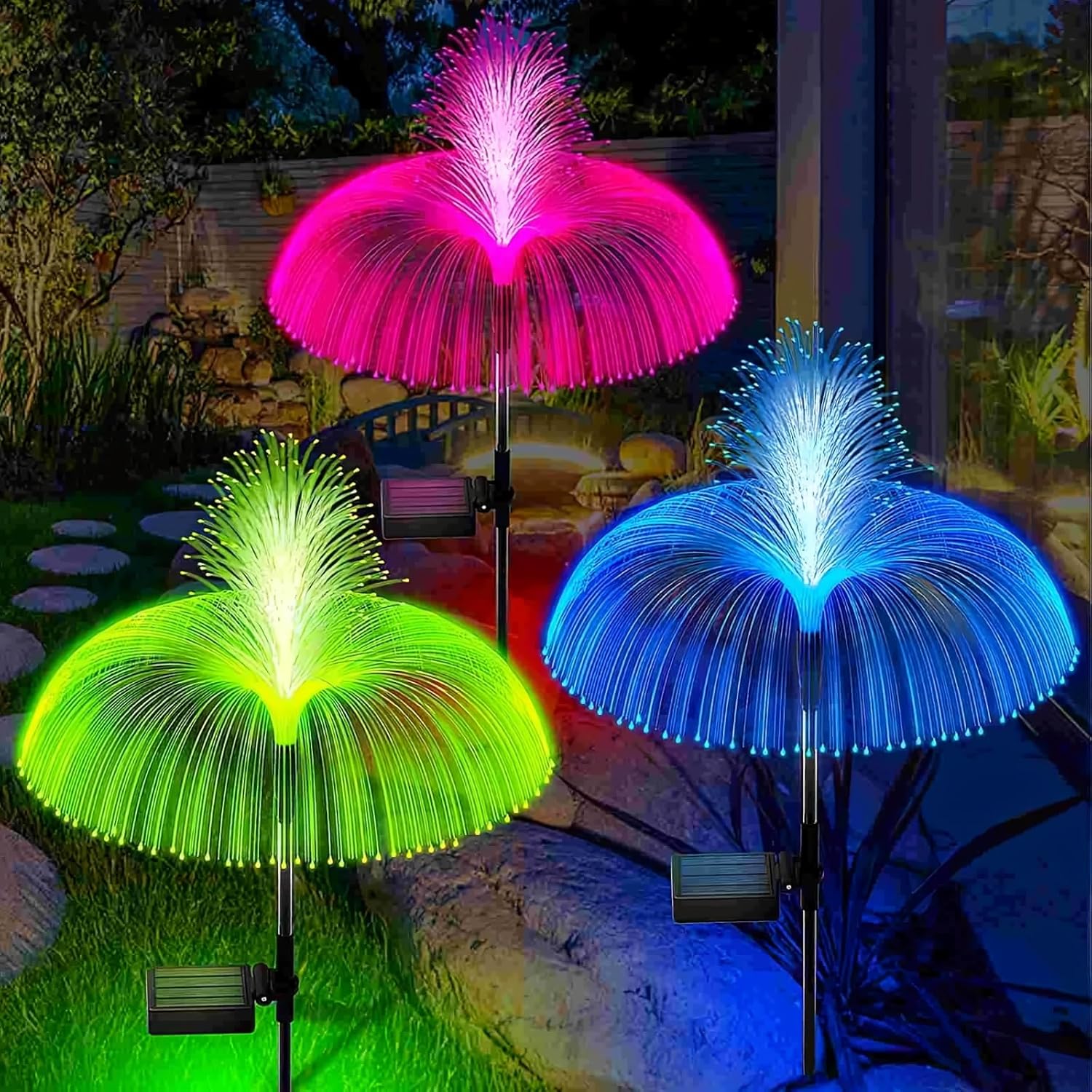 AcaJoe Solar Lights Outdoor 3 Pack 7 Colors Changing Jellyfish Solar Garden Lights Outside Waterproof for Yard Pathway Lawn Festival Wedding Party Decoration
