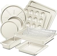 Vista 11 de HONGBAKE Juego de utensilios para hornear, juego de moldes para hornear, sartén antiadherente para horno para cocina con agarres más anchos, 10