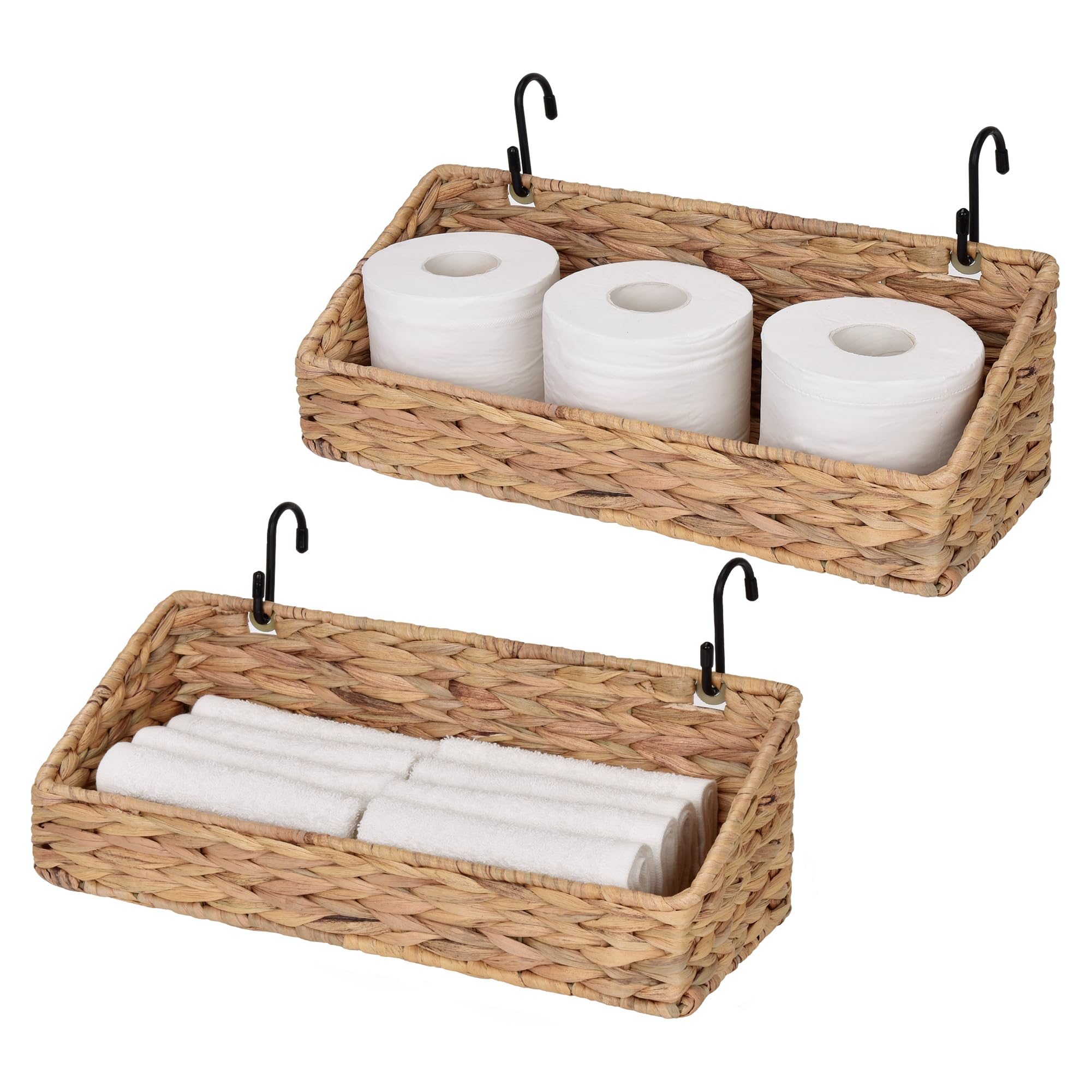 StorageWorks Woven Wall Baskets for Storage, Water Hyacinth Baskets for Shelf, Wall Storage for Kitchen and Bathroom, Hanging Baskets for Organizing,