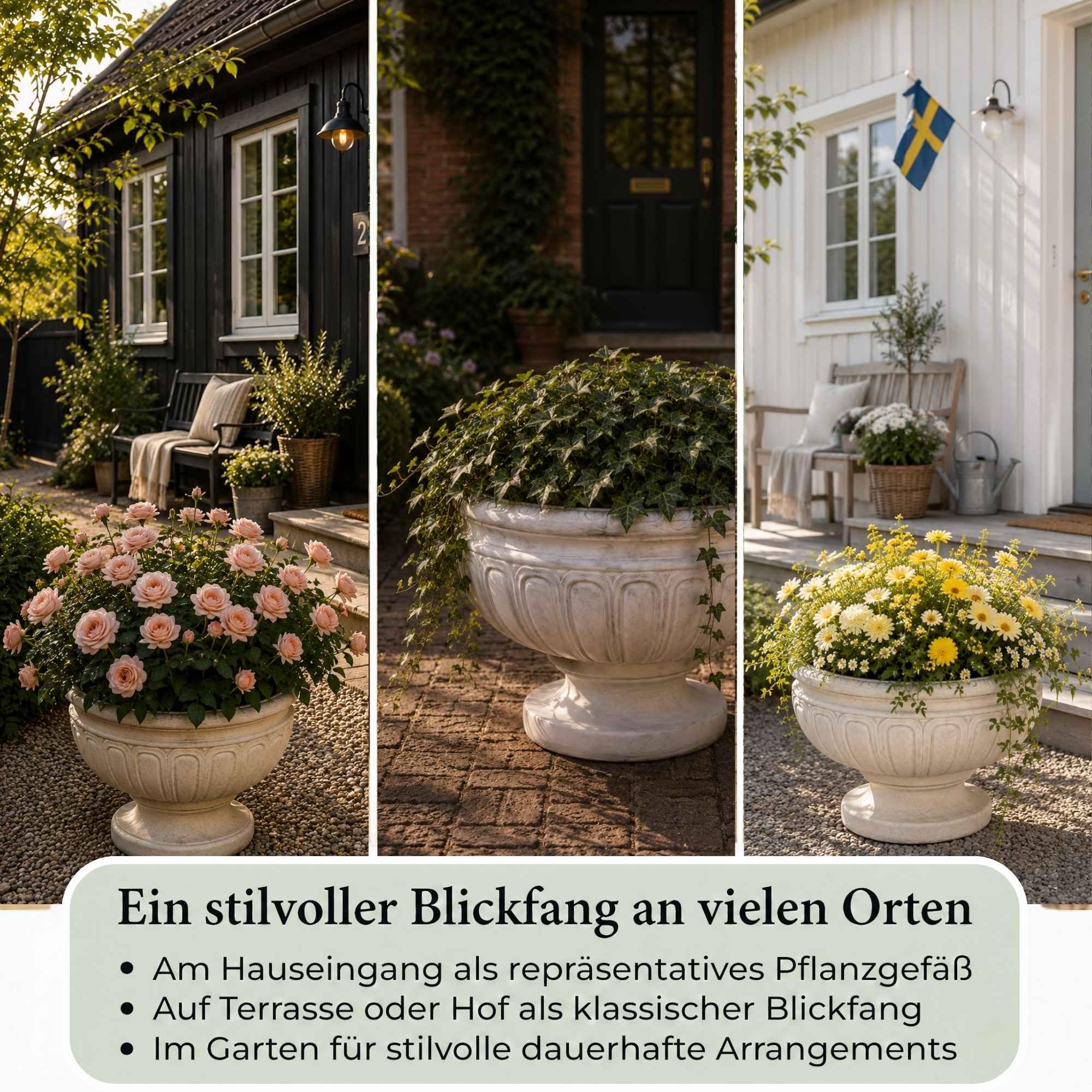 gartendekoparadies.de Massive Pflanzschale mit Reliefkante, 110 L, Breite 79 cm, Pflanzkübel aus Steinguss, frostsicher bis -30°C, Grau, Sehr standfest 115 kg, mit Ablaufloch