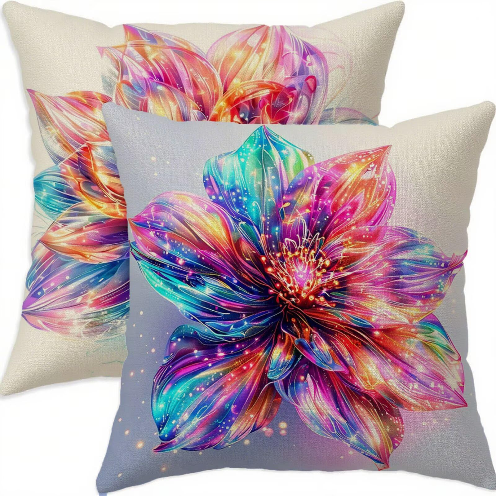 Housse coussin 70x70cm violet en lin imperméable lot de 2