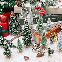 Vista 3 de 30Pcs Mini Christmas Tree Decor, Artificial Christmas Tree 5 Sizes,Mini Sisal Snow Frost Trees with Wooden Base for Christmas Decor Christmas Party