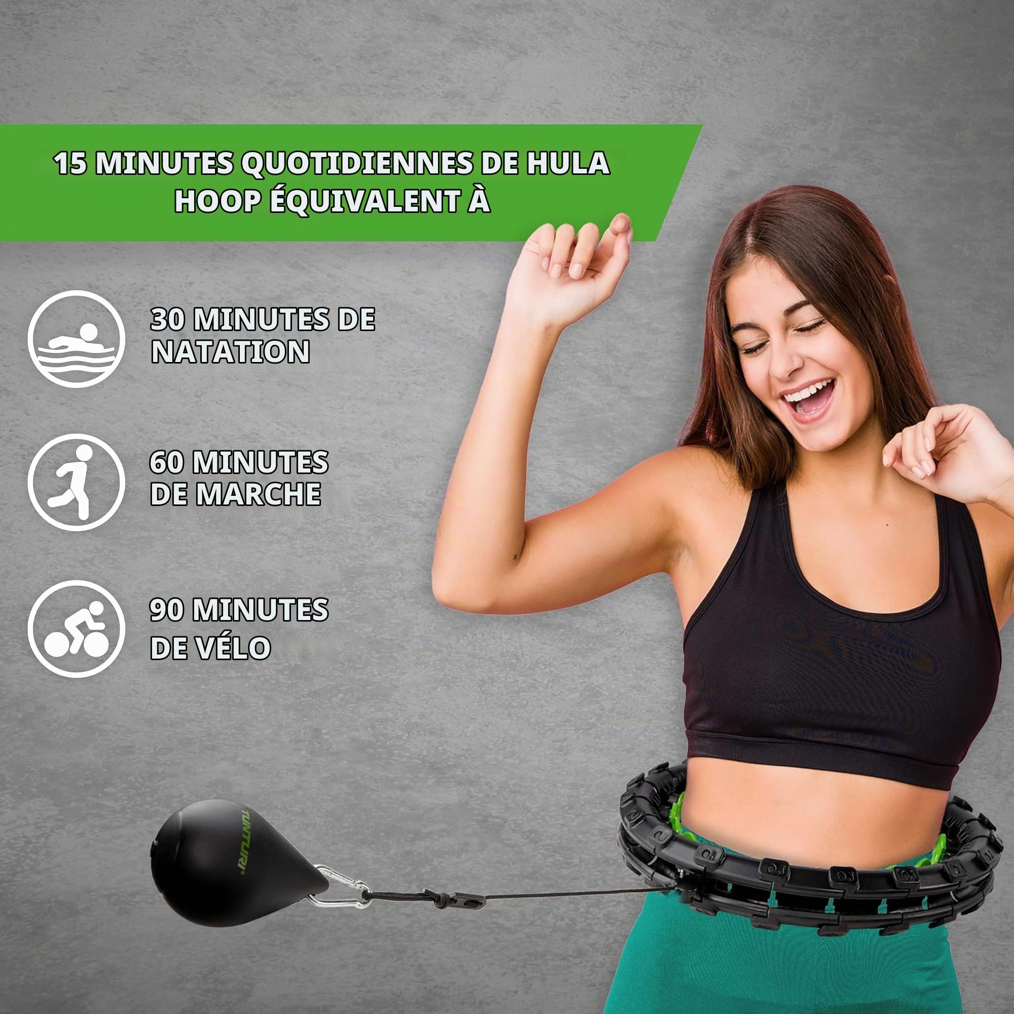 Tunturi Hula Hoop Cerceau réglable pour adultes et débutants, pour perte de poids et fitness