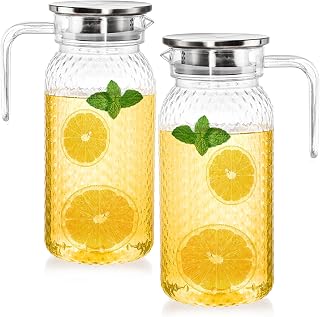 Nicunom 2 Pack 34 Oz Acrylic Pitcher with Lid and Spout, Small Clear Pitcher Fridge Water Jug Ice Tea Pitchers Cold Hot Beverage Carafe for Lemonade, Coffee, Juice