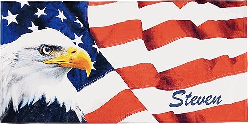 Kaufman - Toallas de playa impresas personalizadas para niños, 100% algodón absorbente, 30 x 60 pulgadas, nombre bordado personalizado (bandera
