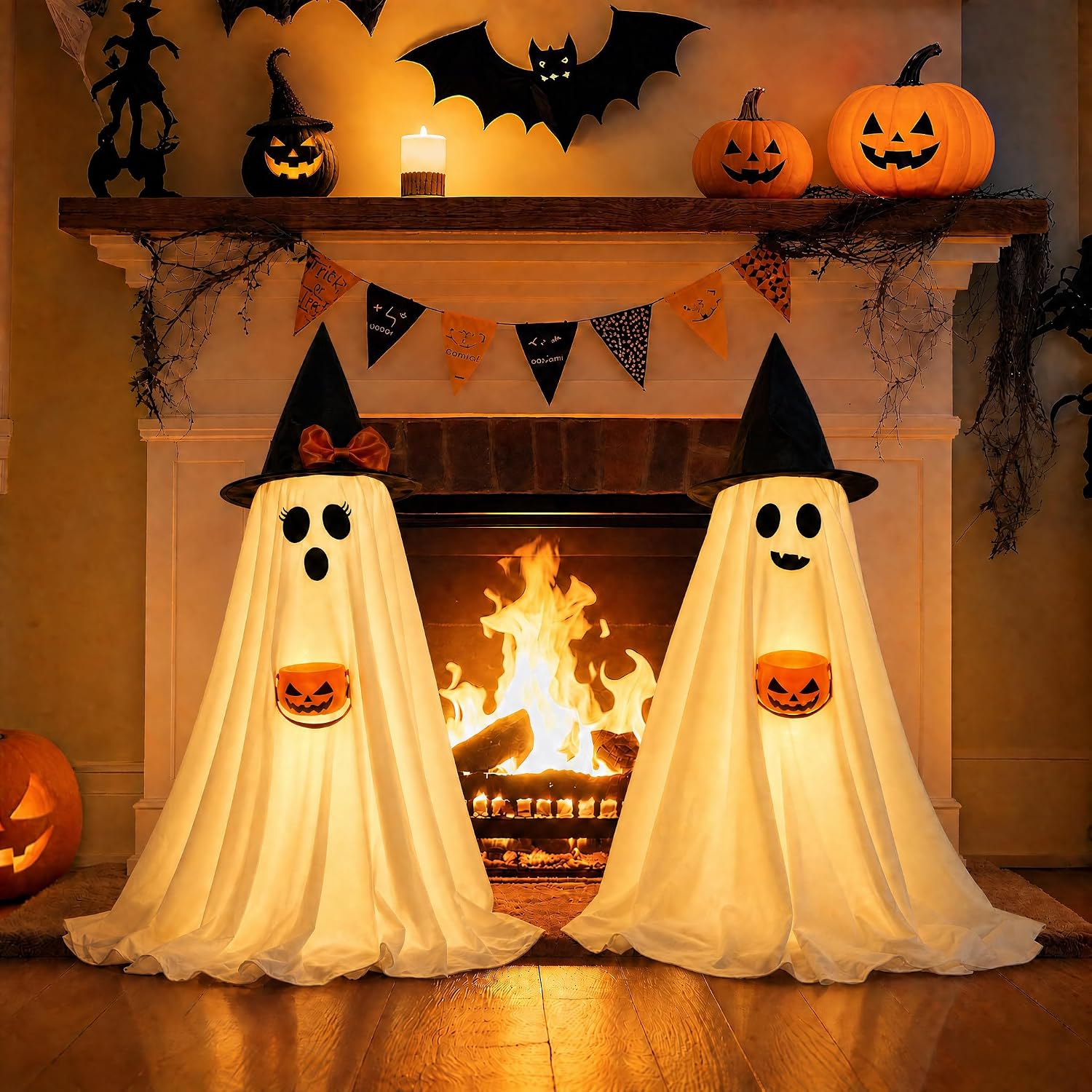 Halloween Decorations Indoor Lighted Ghost, 2 Pack Cute Light Up Ghosts