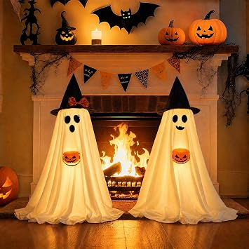 Halloween Decorations Indoor Lighted Ghost, 2 Pack Cute Light Up Ghosts