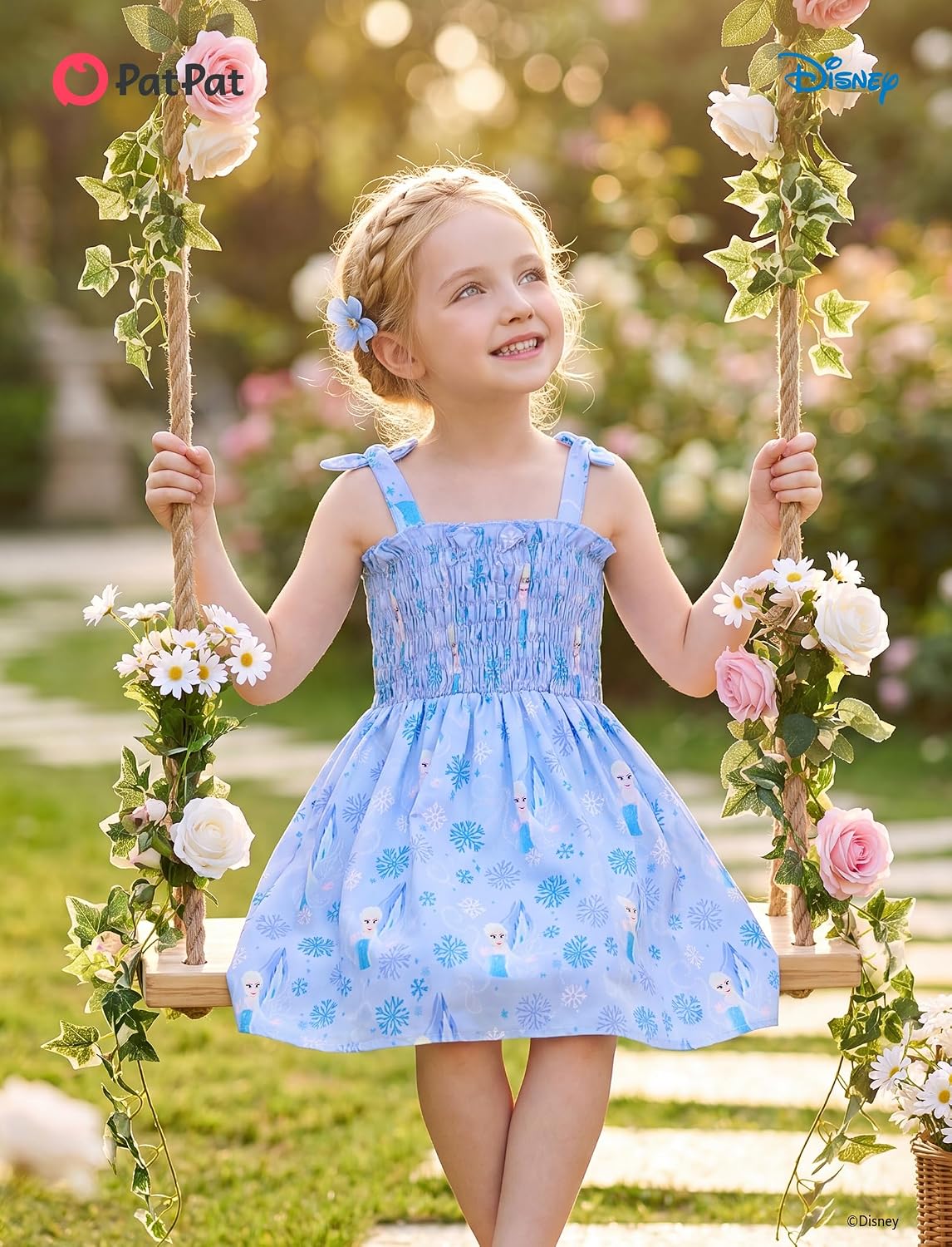 Disney Princess Frozen Elsa Minnie Stitch Toddler Girl Dress Bow Tie Straps Smocked Summer Outfit Birthday Party Clothes 2-9Y image 2