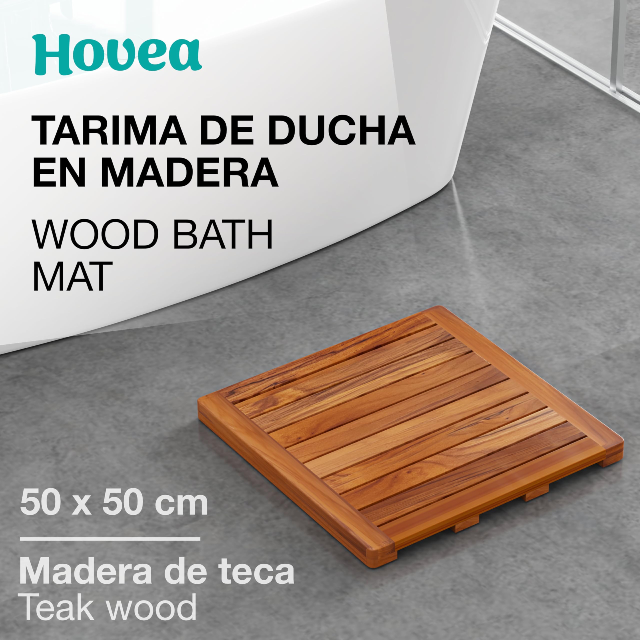 Tarima de Ducha 50 x 50 cm - Madera de Teca - Resistente Al Agua Y Al Moho - Alfombrilla De Baño Cuadrada - Interior, Exterior, Jardin, SPA - Alfombra Antideslizante - CB5050