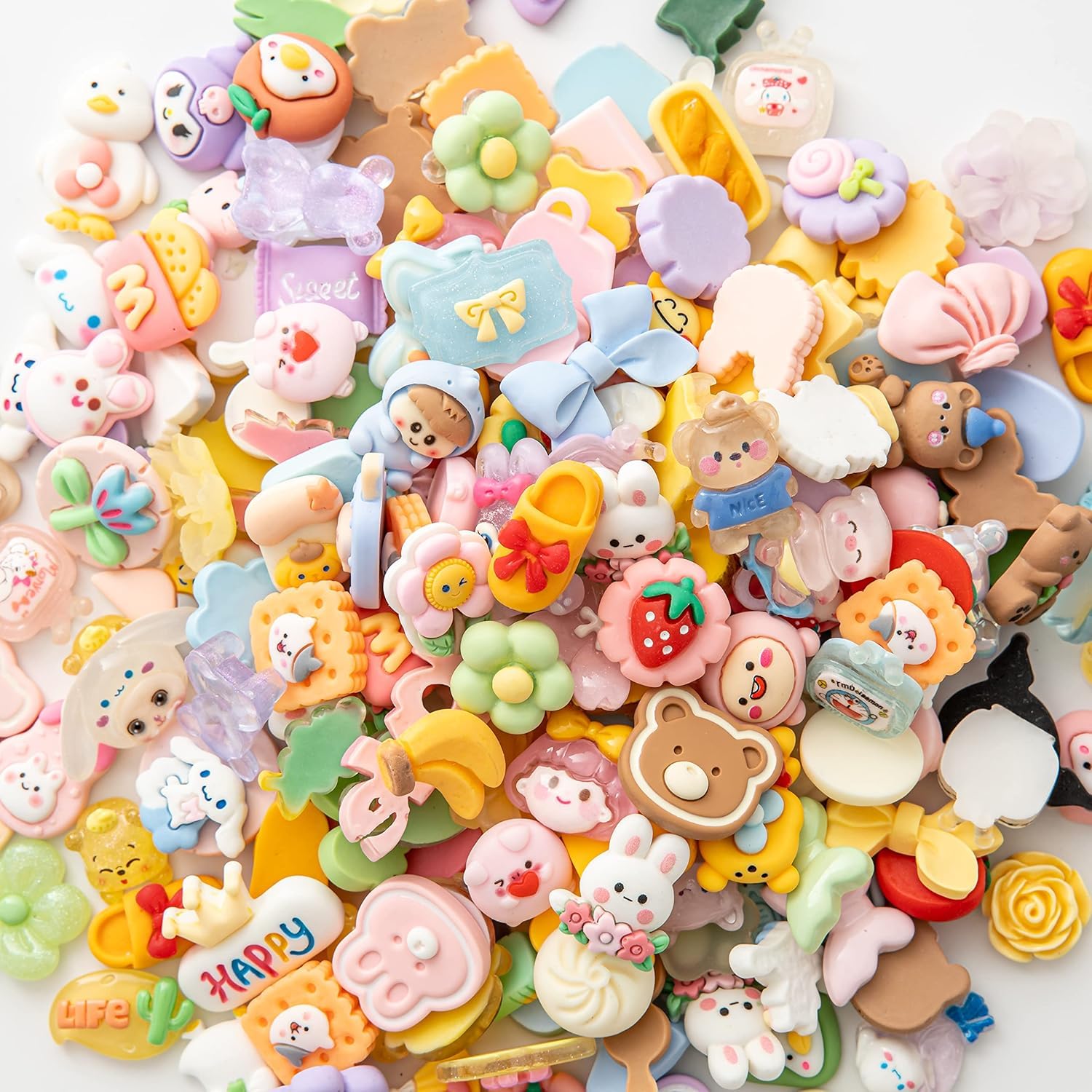 NEOBABY Flatback Candy Colors Mixed Design Resin Charms Pack of 120 Pieces | Cute Multicolor Sweet Beads for DIY Jewelry, Scrapbooking & Craft Decoration (2 Pieces Each Style, 1–2 cm)-image-8
