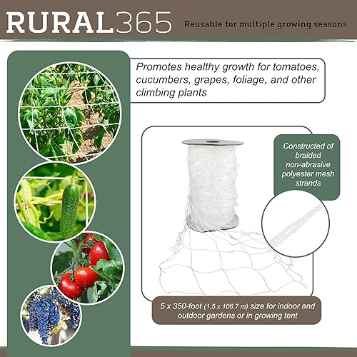 Miniatura 5 de Rural365 Red de enrejado de malla para plantas, rollo de 5 x 350 pies, soporte de cultivo de frijoles, guisantes, plantas trepadoras, red de jardín